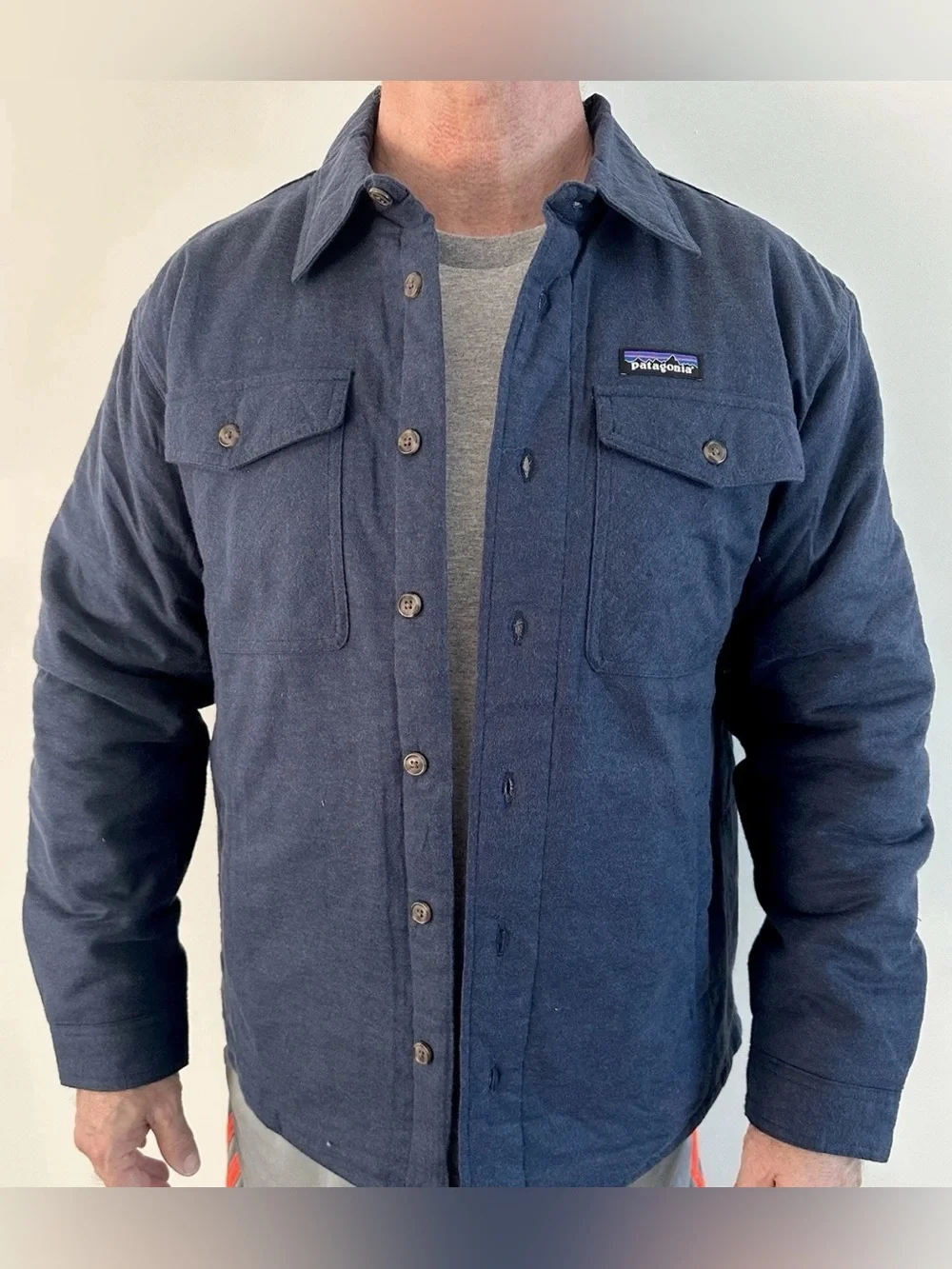 Patagonia Men Insulated Fjord Flannel Shirt Jacket Navy Sz Small